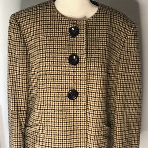 Anne Klein Jacket Women's sz 16 Tan Brown Plaid